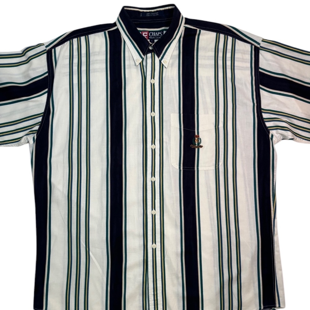 Ralph Lauren Vintage Preppy Chaps Button Down Shirt Logo 90s White Striped L